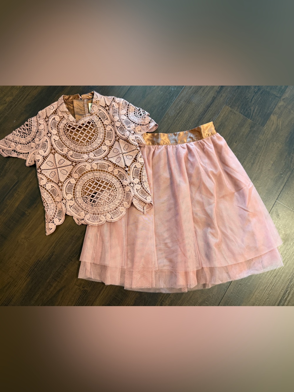 Joyfolie Mia Joy Girls Size 8 Blush Crochet Lace Tulle Skirt 2 Piece Dress Set